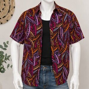 D'IYANU Mens‎ Button Down African Print Geometric Leaf Multicolor XXL